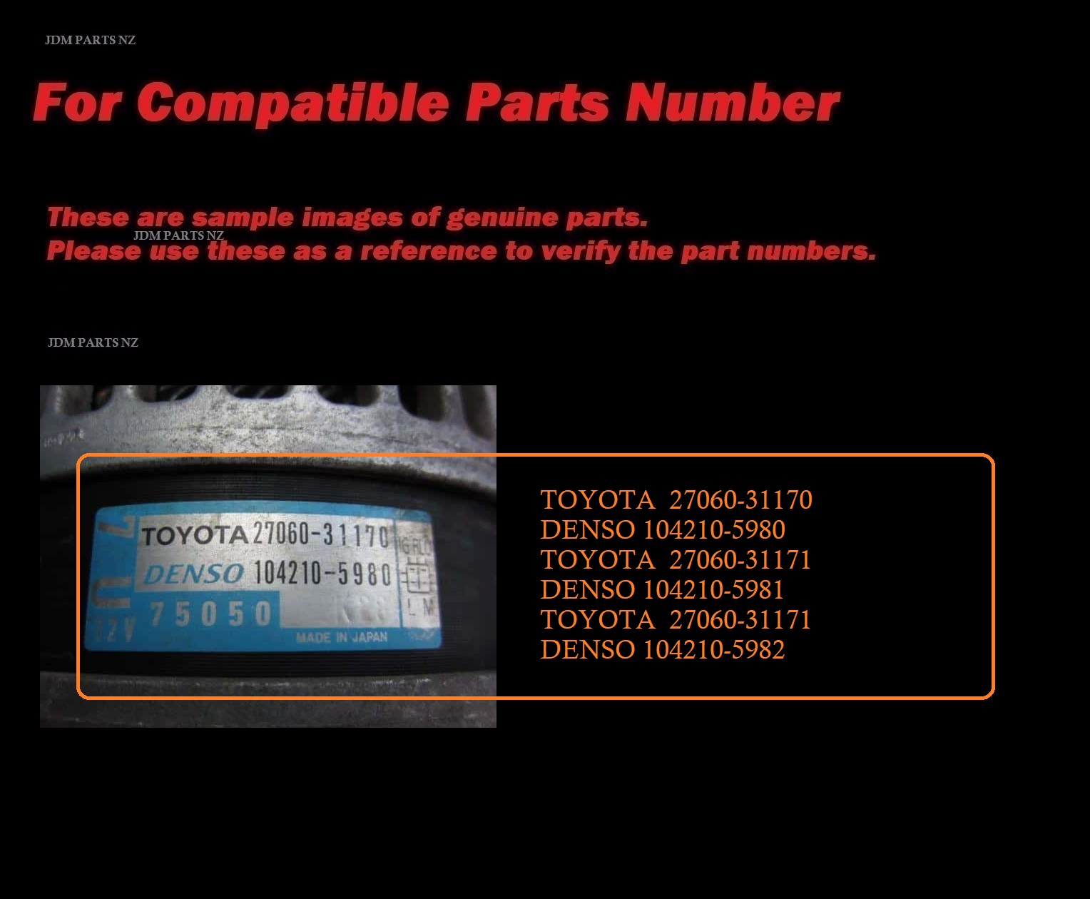 TOYOTA 27060-31170 DENSO 104210-5980 TOYOTA 27060-31171 DENSO 104210-5981 TOYOTA 27060-31171 DENSO 104210-5982 ADVANCE* Alternator 27060-31170 A-D016 TOYOTA CROWN MARKX » 9.95 » JDM-PARTS NZ » JDM-PARTS NZ TOYOTA 27060-31170 DENSO 104210-5980 TOYOTA 27060-31171 DENSO 104210-5981 TOYOTA 27060-31171 DENSO 104210-5982 ADVANCE* Alternator 27060-31170 A-D016 TOYOTA CROWN MARKX » JDM-PARTS NZ