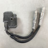 Automotive ignition coil with twin spark plug cables on a gray surface. Mercedes-Benz W202 W203 Genuine IGNITION COIL Pack / A0001587803 / M112, M113 Engine #1 #2 » JDM-PARTS NZ