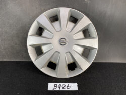 Ten-spoke silver Nissan hubcap with a chrome center badge in the middle.