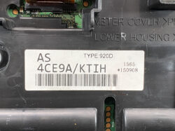 Close-up of a black electronic device housing with a white label reading AS 4CE9A/KTIH, TYPE 920D, and a barcode (numbers 1565 and 150908).