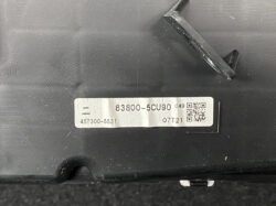 Close-up of a silver identification label on black plastic, displaying code 83800-5CU90, 457300-5531, a date code and a QR code.