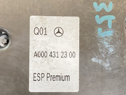 Metal car part label with Mercedes-Benz logo: Q01, part number A000 431 23 00, ESP Premium