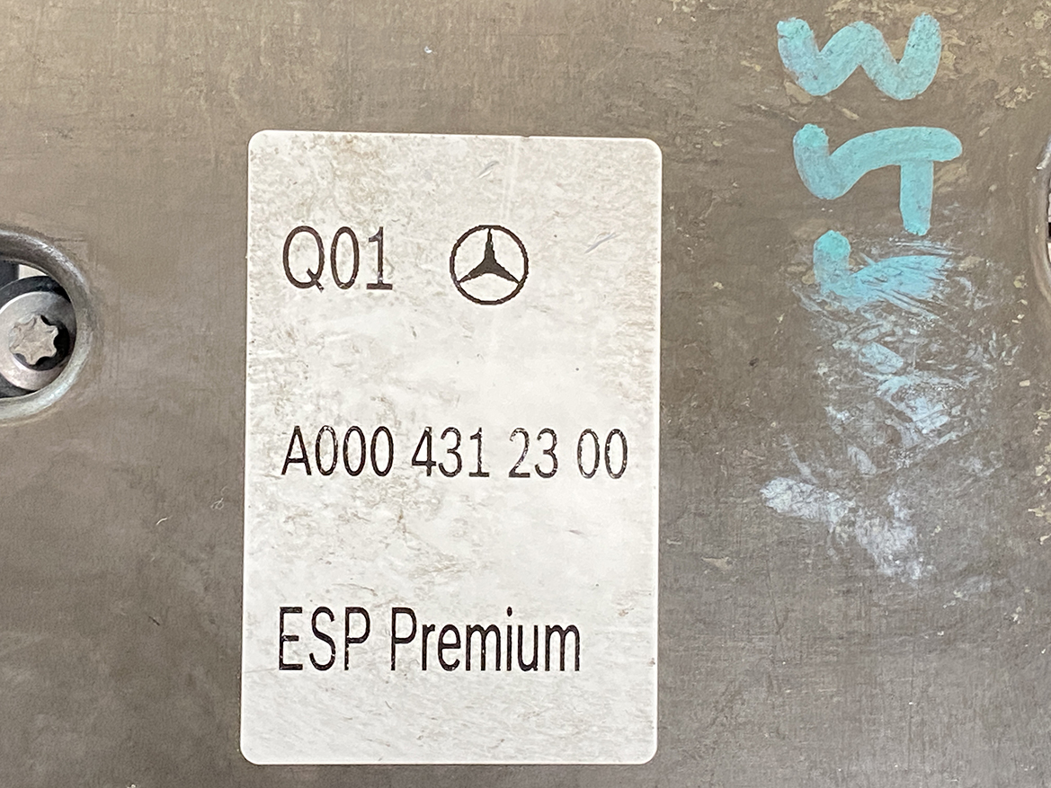 BNZ-ACTR-A000431 _5 Mercedes Benz Genuine ABS Actuator Pump A000 431 23 00 / 0 265 255 634 » NZ9.95 » JDM-PARTS NZ » JDM-PARTS NZ Metal car part label with Mercedes-Benz logo: Q01, part number A000 431 23 00, ESP Premium Mercedes Benz Genuine ABS Actuator Pump A000 431 23 00 / 0 265 255 634 » JDM-PARTS NZ