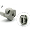 Grey plastic electrical connector parts with a clip; inset shows the internal socket housing. Mazda Genuine Sun Visor Clip / Holder #B » JDM-PARTS NZ