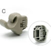 Grey plastic electrical connector housing with interior pin slots, shown from side and front (area labeled C). Honda Genuine Sun Visor Clip / Holder #B » JDM-PARTS NZ