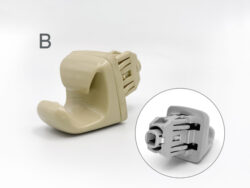 Step B close-up of a beige dental appliance component on a white background, with a gray connector/clip circled nearby.