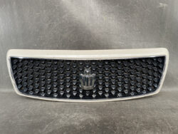 Front grille of a car with a black diamond-pattern mesh and a chrome emblem in the center.