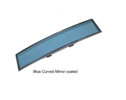 Blue curved mirror pane with a blue coating, shown angled from the side