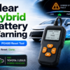 POA80 hybrid system reset tool advertised beside a blue car, with a clear battery warning message in the background. TOYOTA LEXUS Hybrid Battery Reset Tool » JDM-PARTS NZ